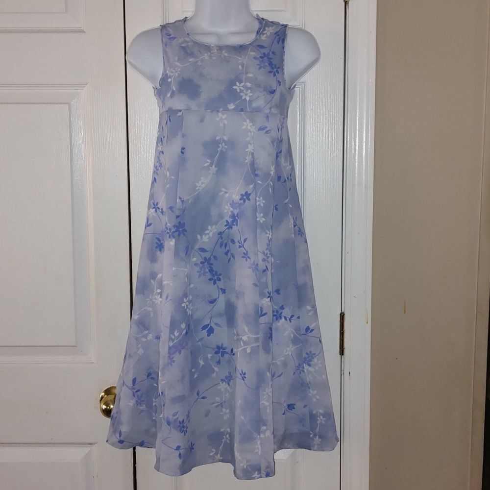 American Girl bluish purple floral sleeveless dress Spring Easter dance  Sz 7